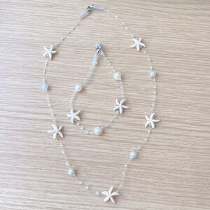 Seashell and pearl necklace and bracelet set